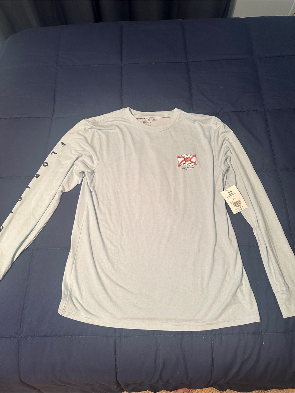 Billabong Light Blue Long Sleeve Graphic Logo Tee SZ M